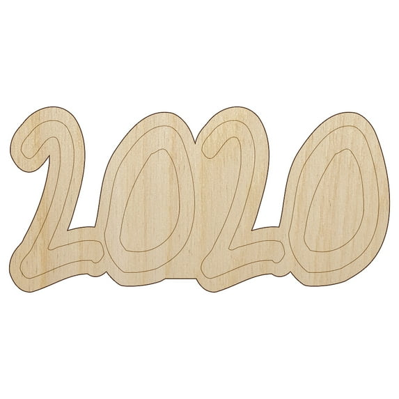 2020 Fun Font Wood Shape Unfinished Piece Cutout Craft DIY Projects - 4.70 Inch Size - 1/4 Inch Thick