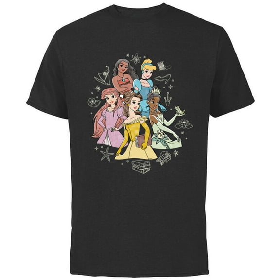 Disney Princess Pencil Sketch - Short Sleeve Cotton T-Shirt for Adults - Customized-Black