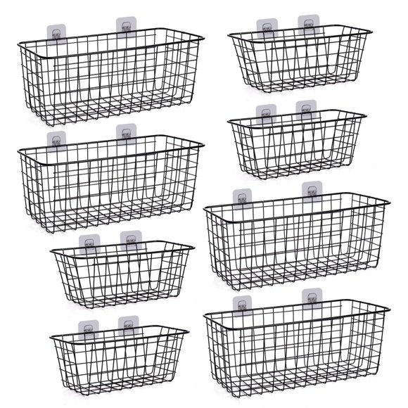 XINFULL 8 Pack Wire Storage Baskets Household Metal Wall-Mounted Containers Organizer Bins for Kitchen Bathroom Freezer Pantry Closet Laundry Room Cabinets Garage Shelf, 4 Lar