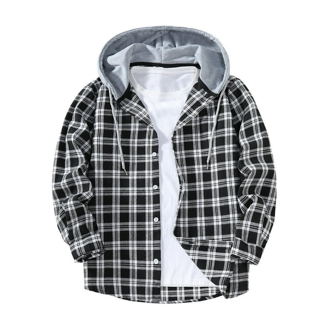 Ceisia Chemise à Capuche à Manches Longues pour Homme, Décontractée, à Carreaux Patchwork, Boutonnée, Cadeau