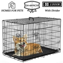 YRLLENSDAN 24 inch Foldable Large Dog Crate for Large Dogs, Metal Wire Dog Cage with Plastic Tray and Handle Double-Door Outdoor Dog Crates and Kennels for Medium Small dogs, Black