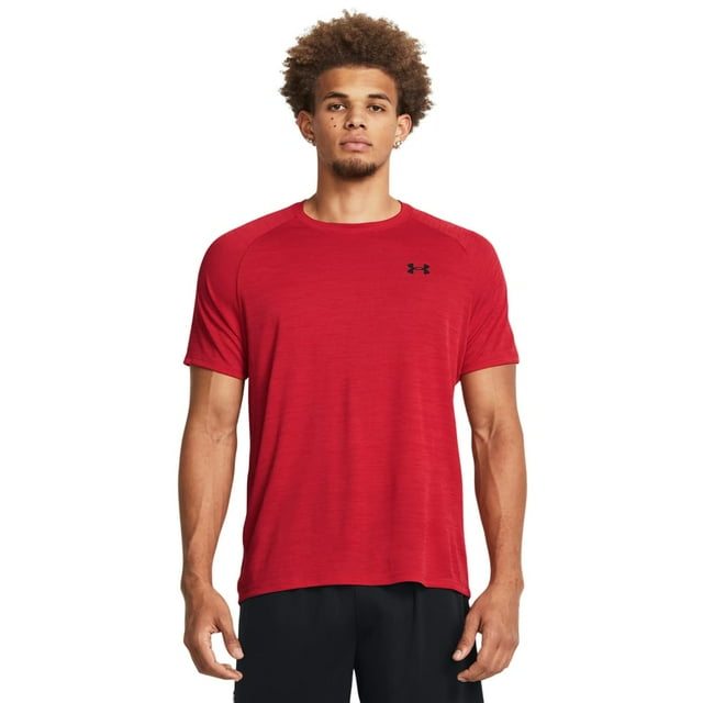 Camiseta Under Armour para hombre con textura tecnológica, manga corta, rojo/negro