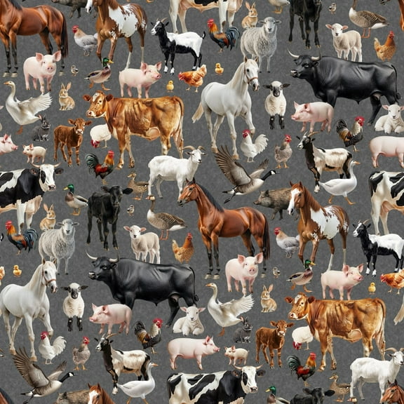 Farm Friends Gray Cotton Fabric