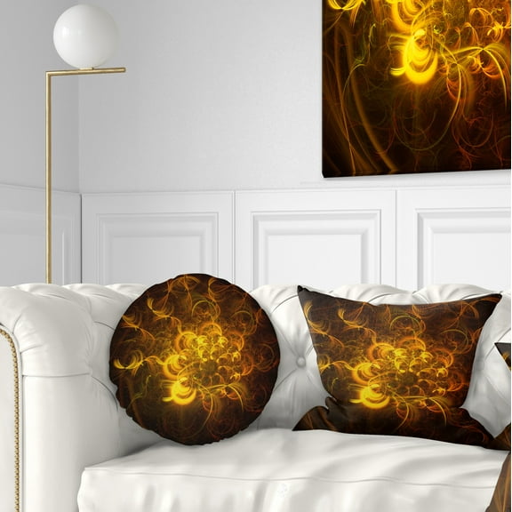 Designart Golden Fractal Flower in Dark - Floral Throw Pillow - 12x20