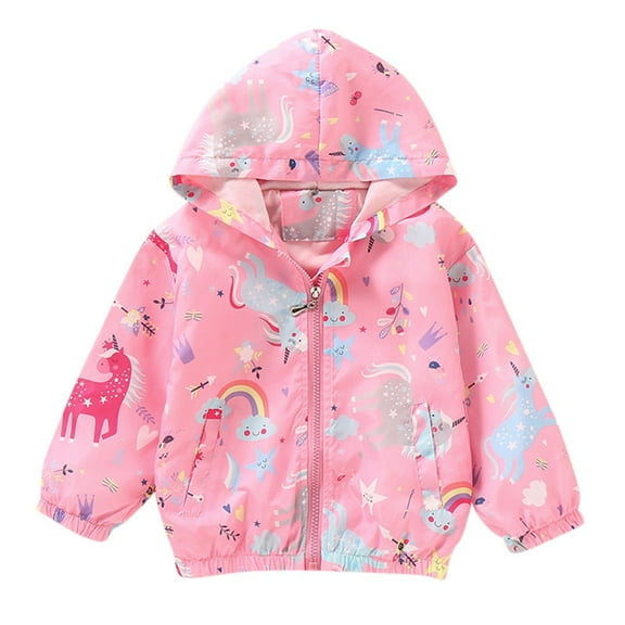 Ingzy Kids Girls Cartoon Zip Hooded Jacket Spring Fall Light Windbreaker Toddler Outwear
