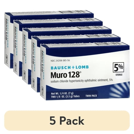 (5 pack) Bausch & Lomb Muro 128 Sodium Chloride Ointment 5% Twin Pack 1/8 Oz Each