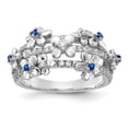 thumbnail image 1 of Solid 14k White Gold Simulated CZ and Sapphire Flower Ring, 1 of 1