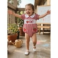 thumbnail image 6 of BemeyourBBs Baby Girl First Birthday Outfit One Years Old Birthday 1st Birthday Clothes Plaid Smocked Bubble Romper Bee Strawberry Embroidered Doll Collar Short Sleeve Infant Playsuit Jumpsuit, 6 of 9