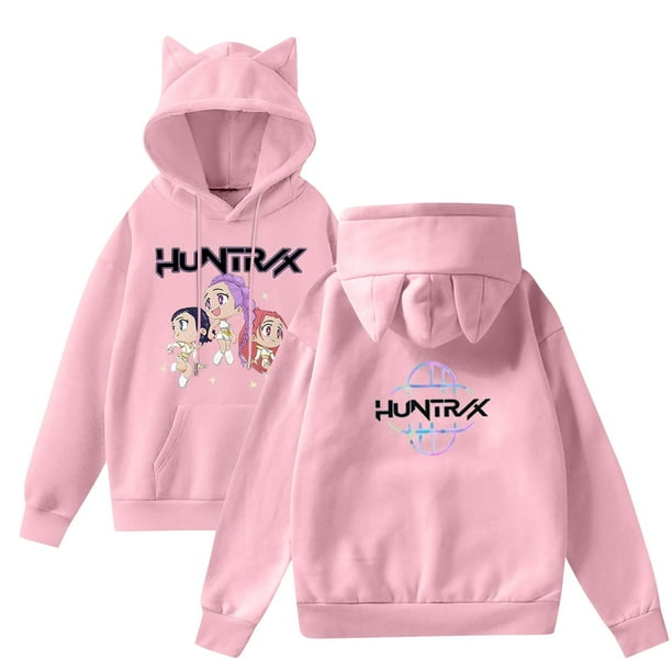 pop Huntrix Print Cat Ears Hoodie with De-mon Sweatshirt HUNTRX Movie Fashion Streetwear Long Sleeve Print Soft Sweatshirt M