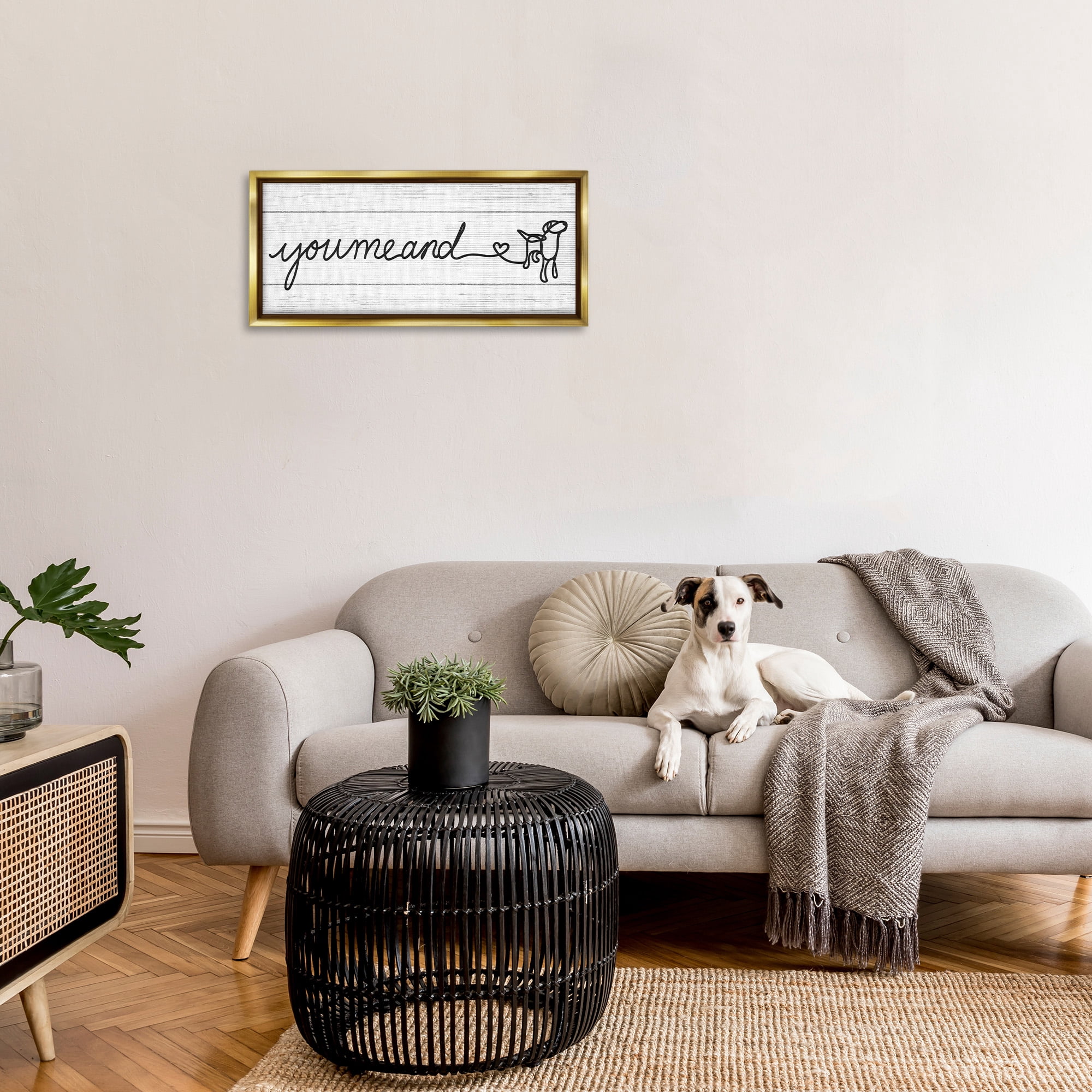 Stupell Industries Country You Me & Dog Typography Painting Gold Floater Framed Canvas Art Print Wall Art, 31 x 14