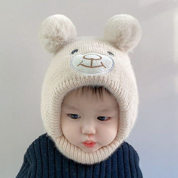 Baby Winter Hat Plush Ball Decor Solid Color Thick High Elasticity