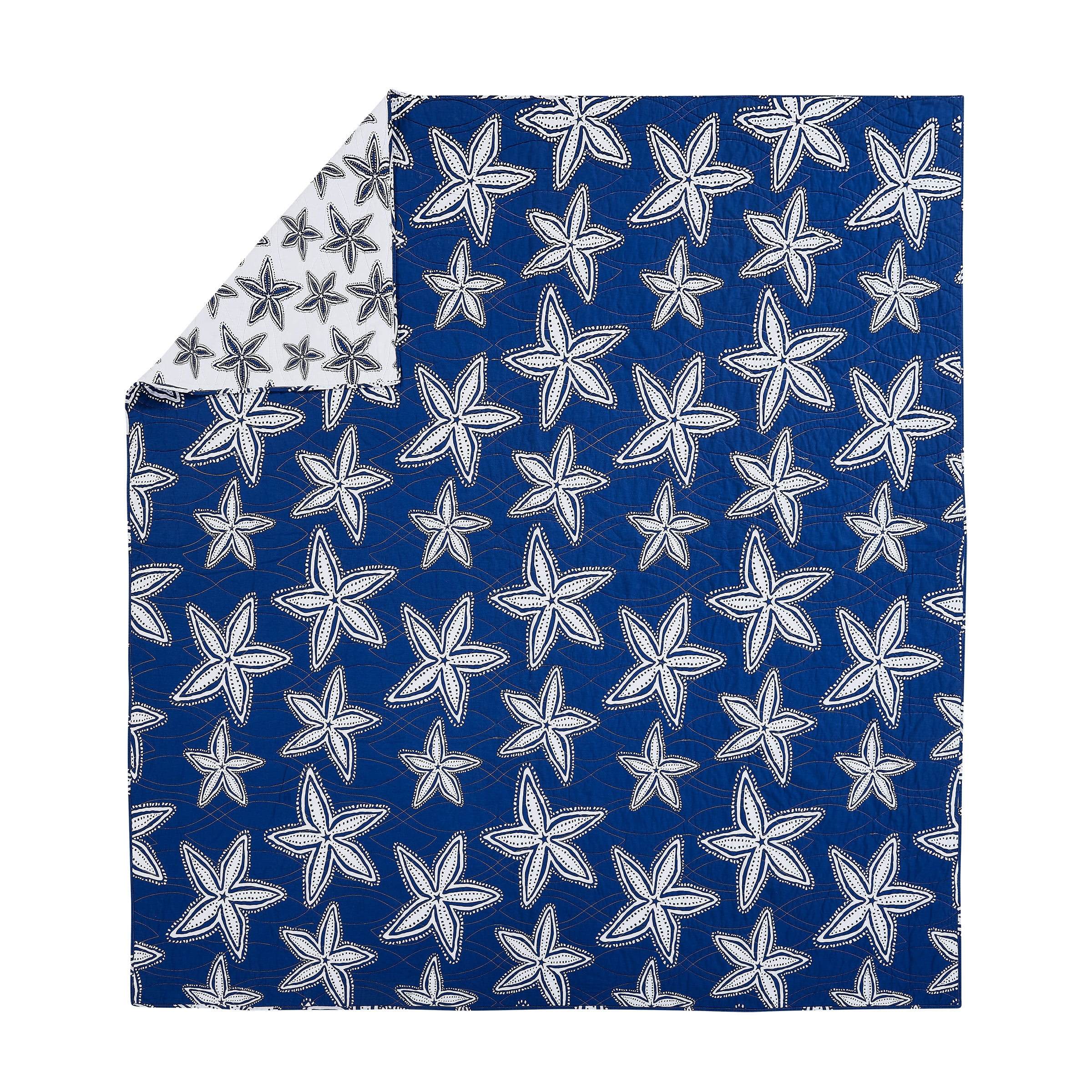 Makers Collection Sea Star Navy Cotton 3-Piece Quilt Set, Full/Queen