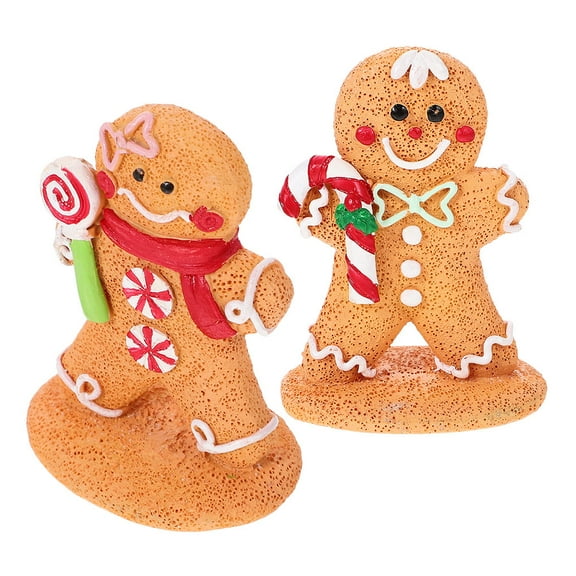 Hemoton 2pcs Christmas Decoration Cartoon Gingerbread Ornament Resin Craft Xmas Table Centerpiece Gingerbread Man Model Christmas Resin Gingerbread Man Decor