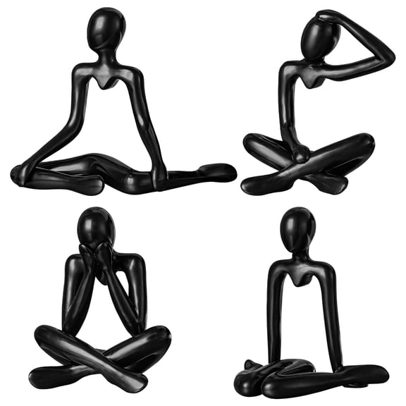 4 Pcs Abstract Human Figure Statues, Modern Black Thinker Sculpture Set, Quality Plastic Material, Decorative Figurines for Home, Office, Living Room, and Bedroom, Elegant and Thought-Provoking Art