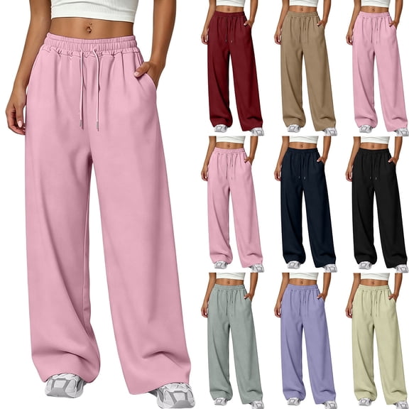 Jovrlynd Womens Wide Leg Sweatpants Pocket Straight Fleece Lined Elastic High Waist Fall Winter Sweat Pants 2026