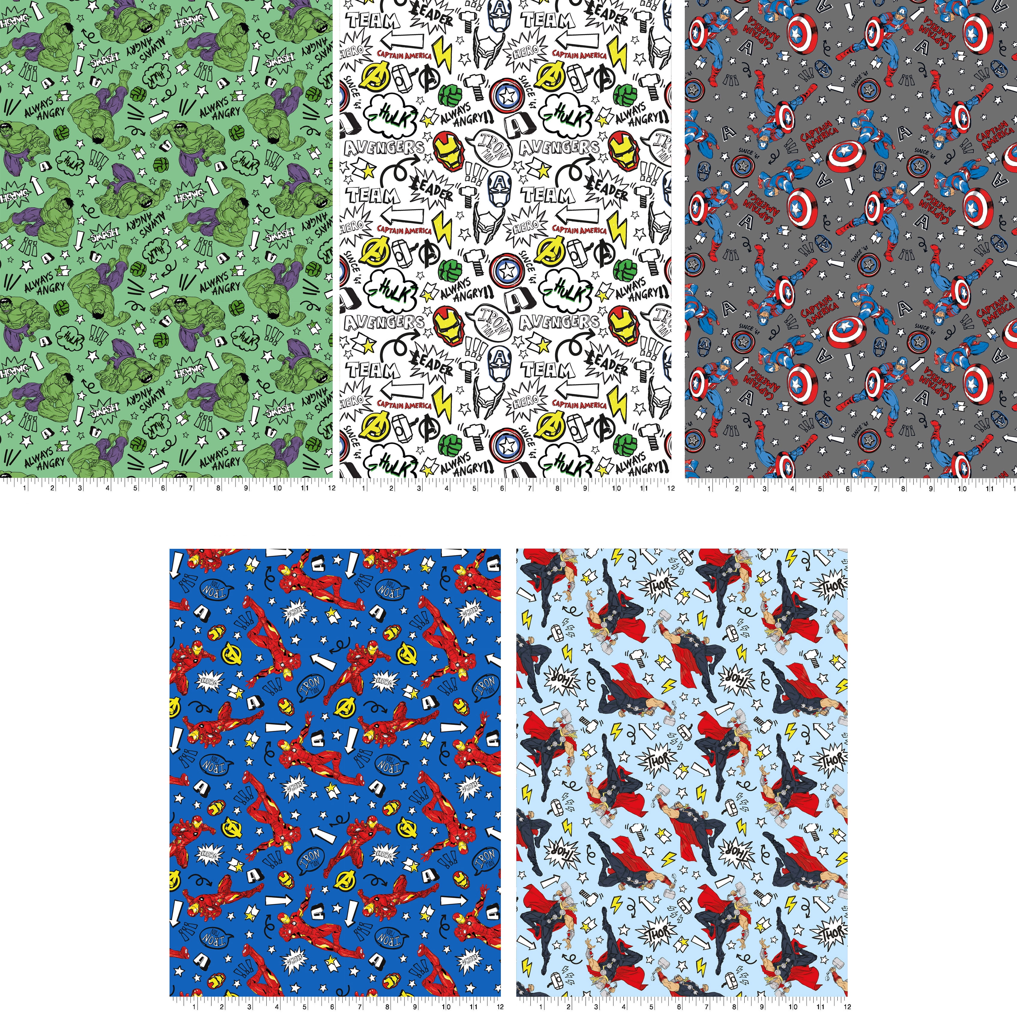 (3 pack) Springs Creative Cotton 21" Marvel Avengers Doodle Assorted Fat Quarter Bundle, 5 Pieces