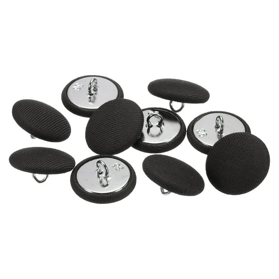 Uxcell 10pcs 36L Fabric Cloth Covered Button 23mm 7/8" Round Metal Shank Satin Sewing DIY Craft Buttons for Bridal Wedding Suits Dress Blouses Sweaters, Black