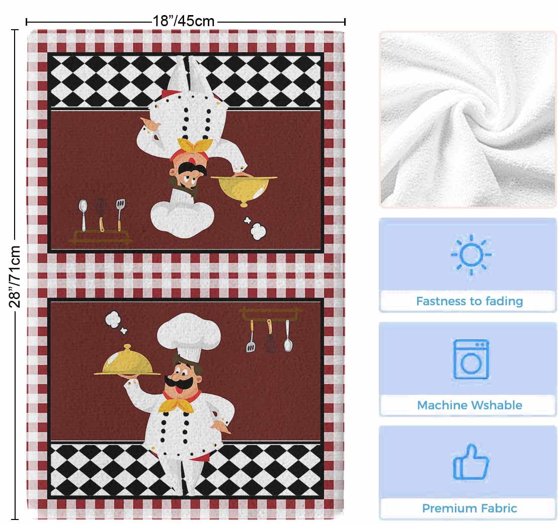 Fat Chef Kitchen Towels Set of 3, Red Gourmet Kitchen Red Black Buffalo Plaid Soft Microfiber Dish Towels, Absorbent Quick-Dry Washable Dishcloths for Kitchen Cleaning, Drying Dishes, 18x28 Inches