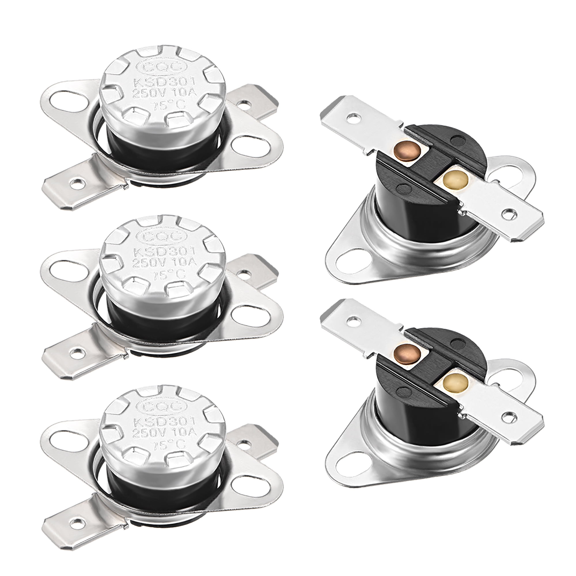 Temperature Control Switch Thermostat 75°C 10A N.O 6.3mm Pin 5pcs