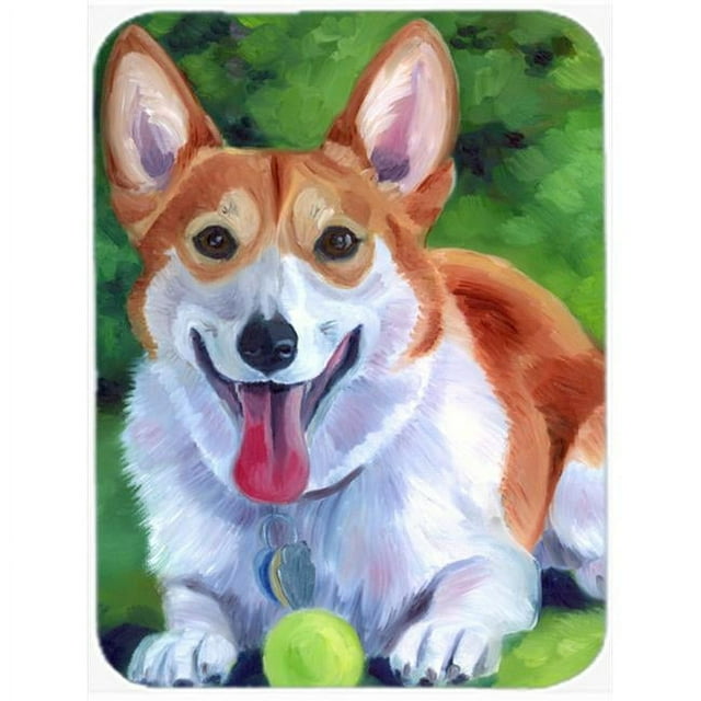 Carolines Treasures 7296LCB Corgi With Green Ball Glass Cutting Board- Large