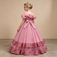thumbnail image 4 of HJYCHN Girls' Dresses off Shoulder Long Layered Tutu Gown with Ruffled Neckline for Toddler Dress 11-12 Years, 4 of 9