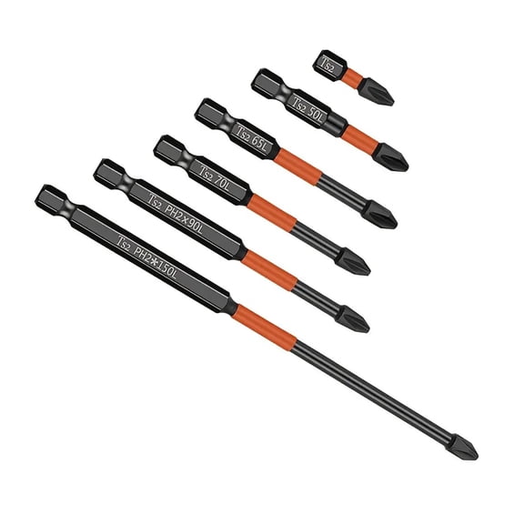 6-Piece Phillips #2 Impact Bit Set – Premium S2 Alloy Steel, Magnetic Anti-Slip Tips, 1/4" Hex Shank – Durable, High-Performance Bits for DIY, Home Repairs & Professional Use