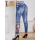 thumbnail image 4 of Más el tamaño de copo de nieve de Santa Claus mallas de impresión Rosegal Leggings de talla grande, 4 of 5