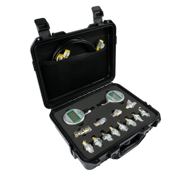 Mustrod For Excavator Digital Hydraulic Pressure Test Kit with 2 Gauges 2 Hoses 11 Couplings 700BAR/10000PSI/70Mpa