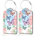 thumbnail image 2 of 2Pack Luggage Tags for Suitcases, Cute  Pu Leather Cruise Luggage Tag with  Cover ID Label Address Card and Metal Ring Suitable for Women Men  Travel Bag   and Butterflies, 2 of 7