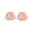 thumbnail image 2 of RUINIXCW Toddler Baby Girl Long Sleeve Shirt Waffled Striped Tops Little Girl Spring Fall Winter Clothes Peter Pan Doll Collar Ruffle Hem Button Shirt, 2 of 10