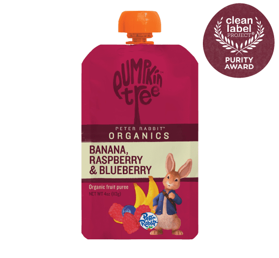 (12 pack) Peter Rabbit Banana, Raspberry & Blueberry Organic Fruit Puree, 4 oz Toddler Snack