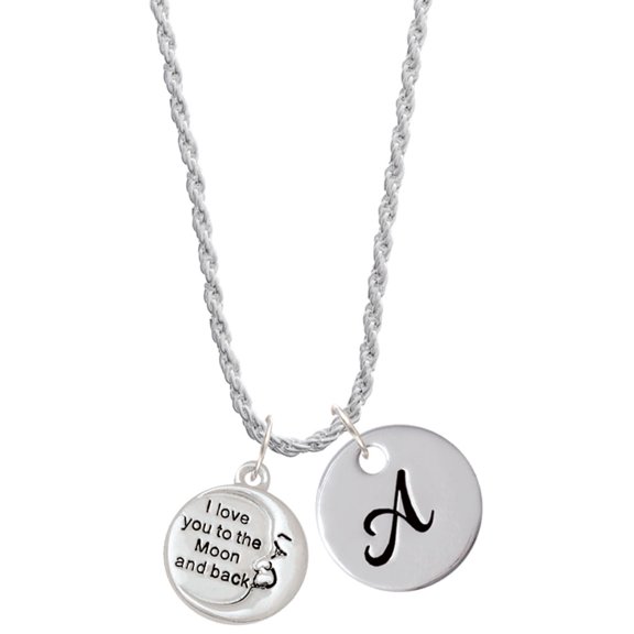 Delight Jewelry Silvertone I Love You to the Moon and Back Silvertone Script Initial Disc - A - Charm Necklace, 20" 3"