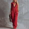 thumbnail image 5 of Guluxicc Womens One Piece Jumpsuit Sleeveless Hooded V-Neck Zipper Front Loose Fit Jumpsuit with Pockets, 5 of 6