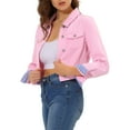 thumbnail image 5 of Allegra K Women's Button Down Long Sleeves Cropped Denim Jacket, 5 of 7