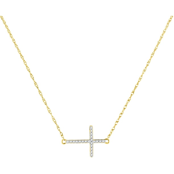 Gold sideways cross necklace with diamonds Clearance