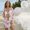thumbnail image 6 of Xoenoiee Purple Peony Flower Print Beach Cover Ups for Women Summer Long Sleeve Button Down Midi Shirt Dresses Curved Hem Vacation Swimwear Coverup, 3XL, 6 of 7