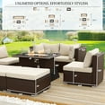 thumbnail image 5 of RADIATA 7 Pcs Outdoor Furniture with Fire Pit Table, Espresso Wicker Sofa, 5 of 13