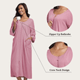 thumbnail image 6 of EA'S SECRET 100% Cotton Robe for Women Zipper Front Womens Robes Knee Length Kimono Bathrobe Summer Loungewear Lightweight Housecoat(Dusty Rose,L）, 6 of 6