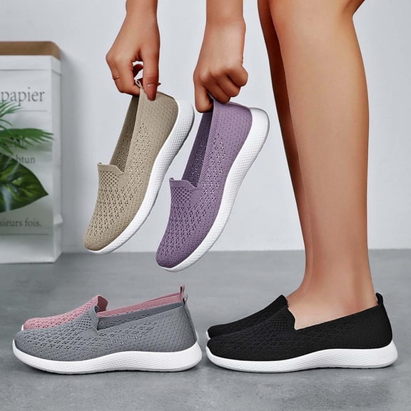CAIXAI Wide Toe Box Shoes Women Arch Support Women Sock Sneakers Classic Slip-On Women's Walking Shoes Mesh Knitted Mary Jane Flats Women Hands-Free Sock Shoe