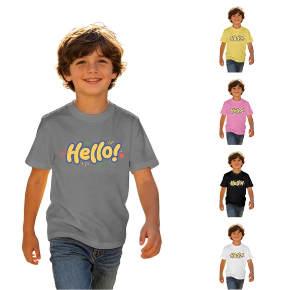 RUTAYY Boys Crew Neck Back To School Graphic T-Shirt Hello Letter Pattern Short Sleeve Daily Tee Grey