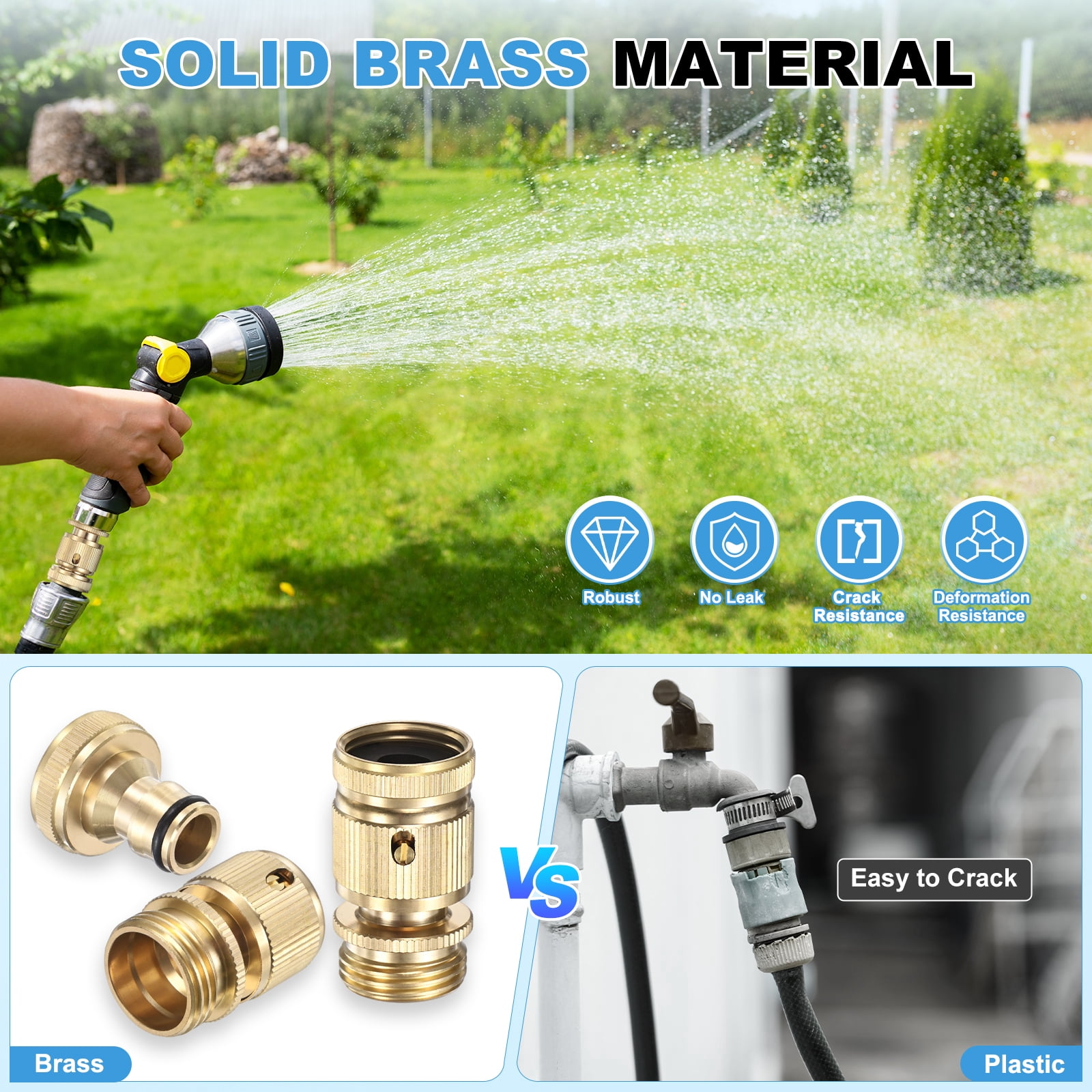 3 Sets Garden Hose Quick-Connect, 3/4 Inch GHT Solid Brass Water Hose Fitting