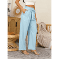 thumbnail image 4 of Gleelaud Women's Wide Leg Pants with Pockets Lightweight High Waisted Adjustable Tie Knot Loose Trousers Blue, 4 of 6