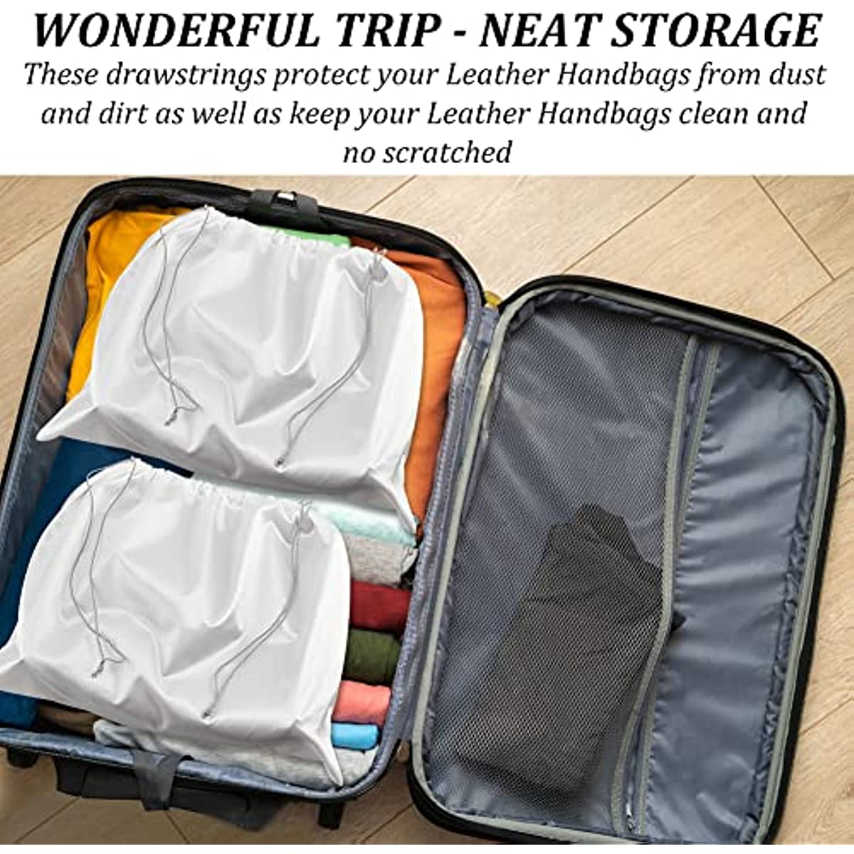 12 Pcs Silk Dustproof Drawstring Bags 15.7x20 White Large Size Drawstring Storage Bags Big Silk Gift Jewelry Bags Travel Storage Pouches for Clothes Handbag Purse Shoes