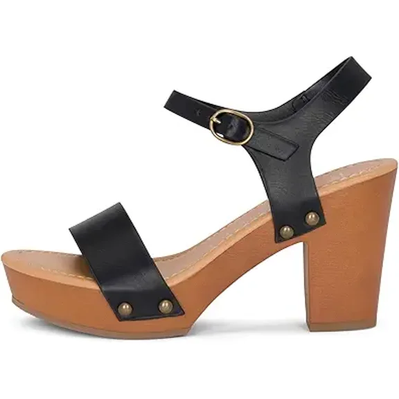 Jtelle - Stage - Women's Wedge Heel Platform Sandals with Ankle Buckle and Studded Open Toe Design (Black Pu, 10)