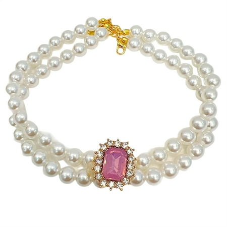 Adjustable Gemstone Collar for Cats/Dogs | Sparkling Pet Jewelry with Breakaway Clasp | Crystal Beaded Necklace for Puppy Fashion Show Accessories (Pearl & Rhinestone Mix)