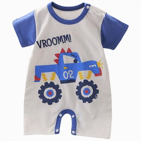 Sopiago Baby Boy Rompers Short Sleeve Cotton Toddler Rompers Graphic Print Baby Clothes One-Piece Outfit Baby Clothes Boy Blue,6-9 Months