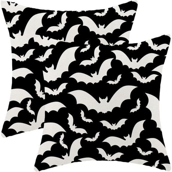 Halloween Pillow Covers 20x20 Inch Set of 2,Black and Cream Bats Throw Pillows Case,Halloween Outdoor Decorative Linen Farmhouse Decor Cushion Covers for Home Sofa Bed Couch