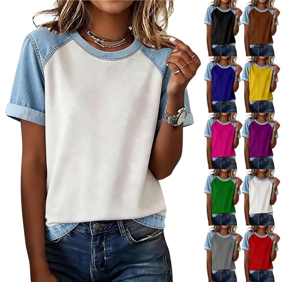 YVNAURA Womens Summer Crewneck T Shirts Casual Vacation Outfits Short Sleeve Loose Fit Tees Going Out Tops Breathable Lightweight Everyday Basic Summer Tops for Women 2026, White,L