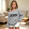 thumbnail image 2 of WAYUTE Girls Sweatshirt Oversized Crewneck Sweatshirt Off the Shoulder Letter Print Long Sleeve Fall Outfits for Kids Casual Holiday,Gray,Size 3-4 Y, 2 of 4