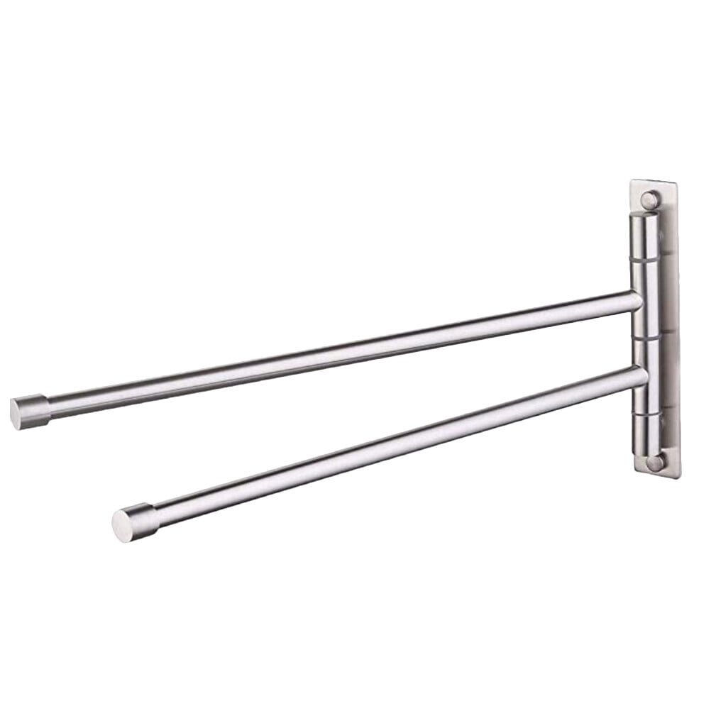 Wall Mount 2 Rods Towel Hanger Rack Stainless Steel 180 Degrees Swing